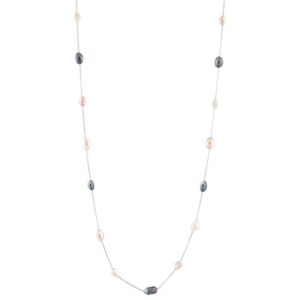 Collana Butterfly modello chanel in argento con perle naturali rosa grigie e bianche