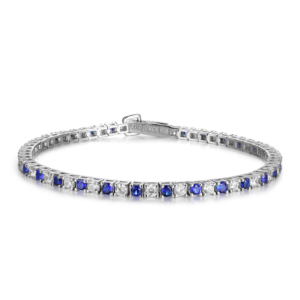 Evideence Bracciale tennis argento 925 rodio zirconi alternati bianchi zaffiro