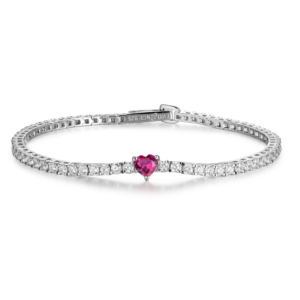 Evideence Bracciale tennis argento 925 rodio zirconi bianchi – cuore rubino