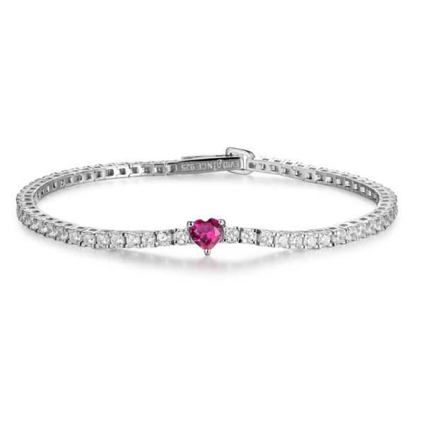 Evideence Bracciale tennis argento 925 rodio zirconi bianchi – cuore rubino