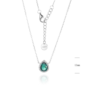 Evideence Collana argento 925 rodio zirconi bianchi pietra smeraldo goccia